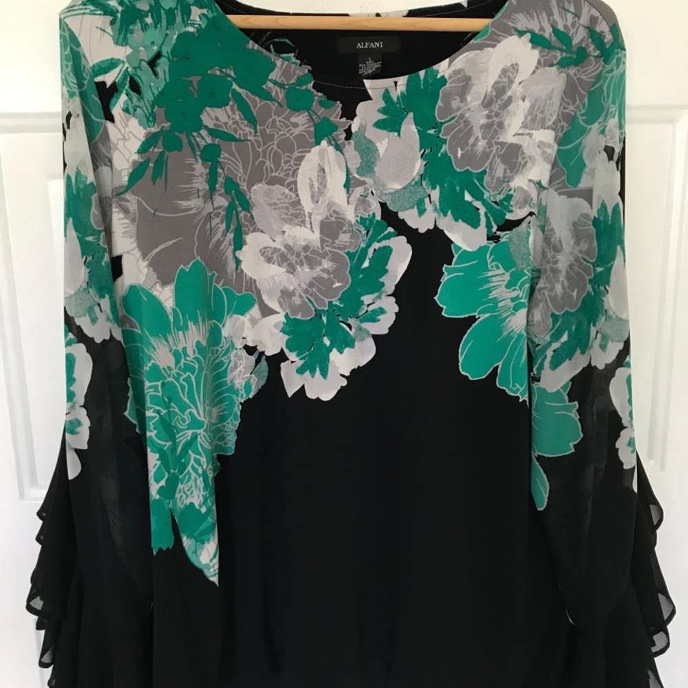 Alfani Women's Floral Blouse - Black and Teal